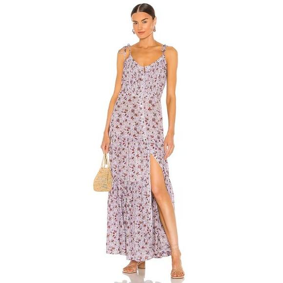 Veronica Beard‎ Windansea Floral-Print Pleated Maxi Dress Lavender Size Large - Picture 1 of 14